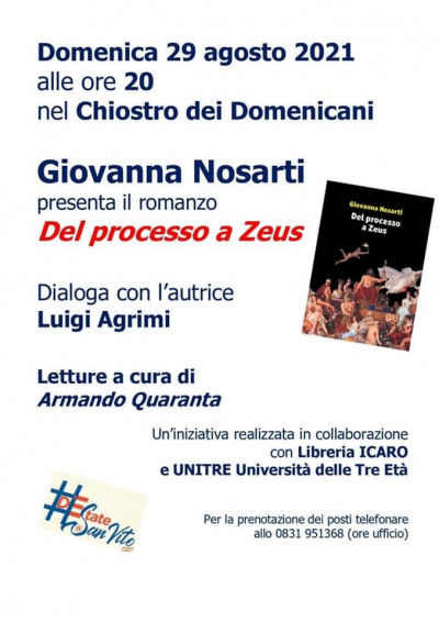 Presentazione del romanzo “Del processo a Zeus” di Giovanna Nosarti